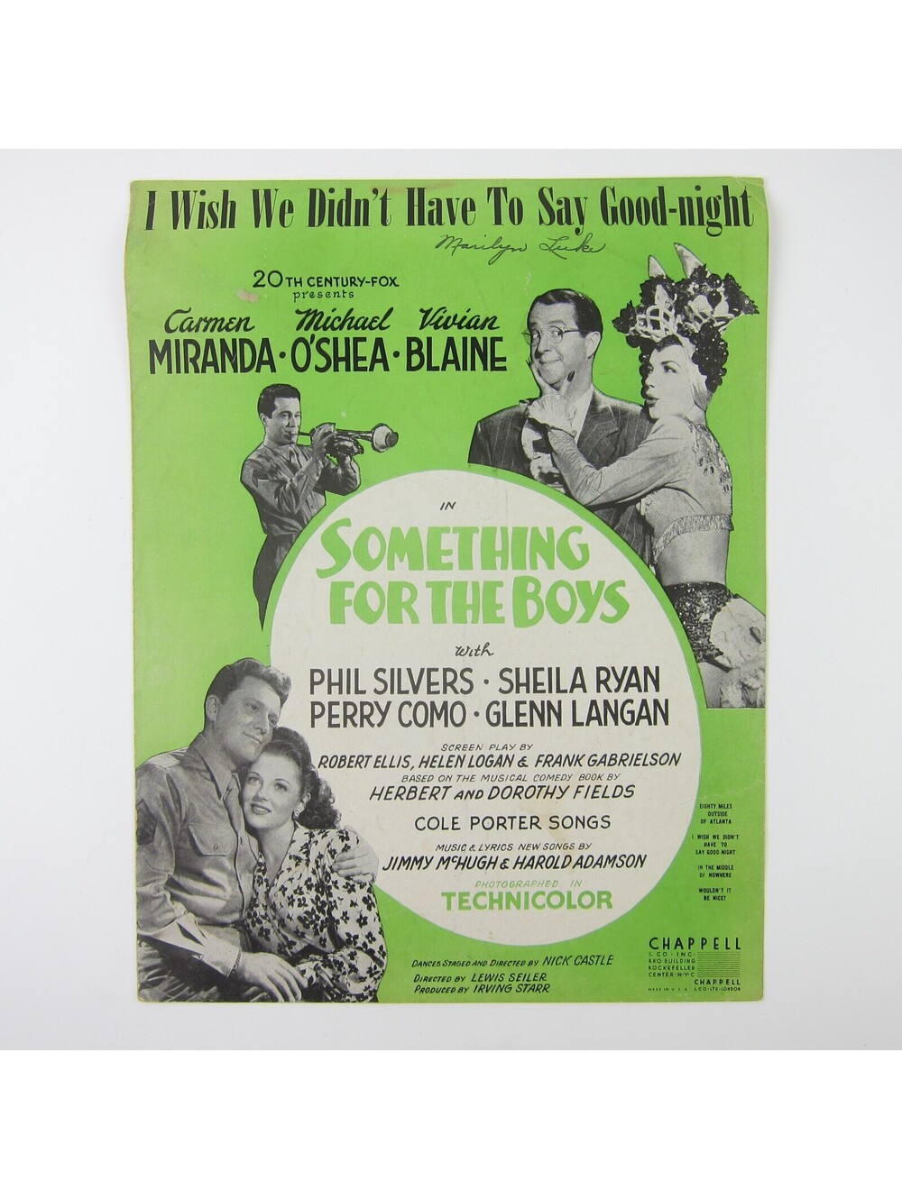 Sheet Music Something For The Boys Movie Carmen Miranda Cole Porter Vintage 1944